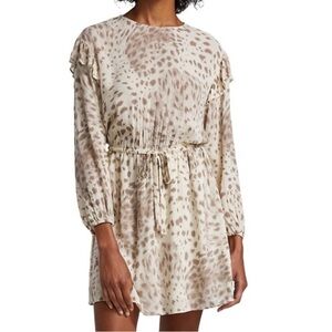 Rails Ora Puma Animal Print Dress Ruffles Long Sleeves Leopard Cheetah Large